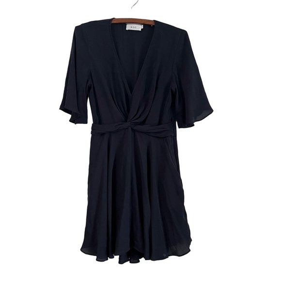 A.L.C. Black Silk Twist Front Vneck Dress Flowy Womens Size 4 - Picture 1 of 6